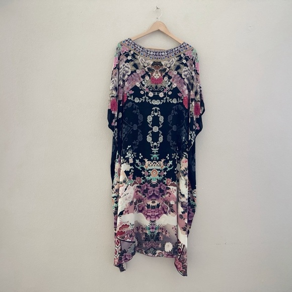 Camilla Maxi Kaftan Muumuu Nights With Her Black Silk Asian Kimono Resort OS - Picture 6 of 15